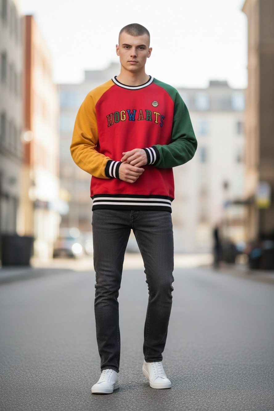 BoxLunch Harry Potter Hogwarts Colorblock Collegiate Crewneck Sweatshirt Large